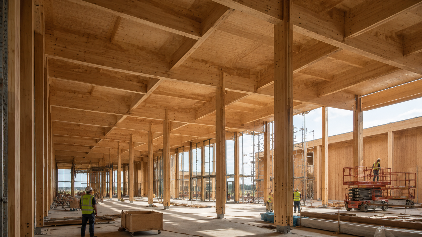 houten distributiecentrum met biobased materialen